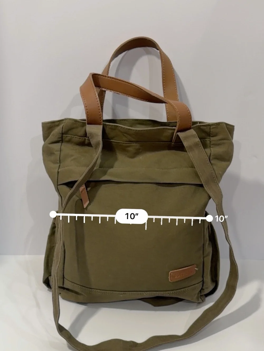 DoTERRA Olive Canvas Tote Bag with Brown Leather Handles